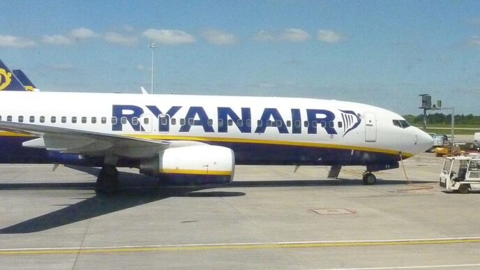 Boeing 737 spoločnosti Ryanair rolujúci po ploche letiska